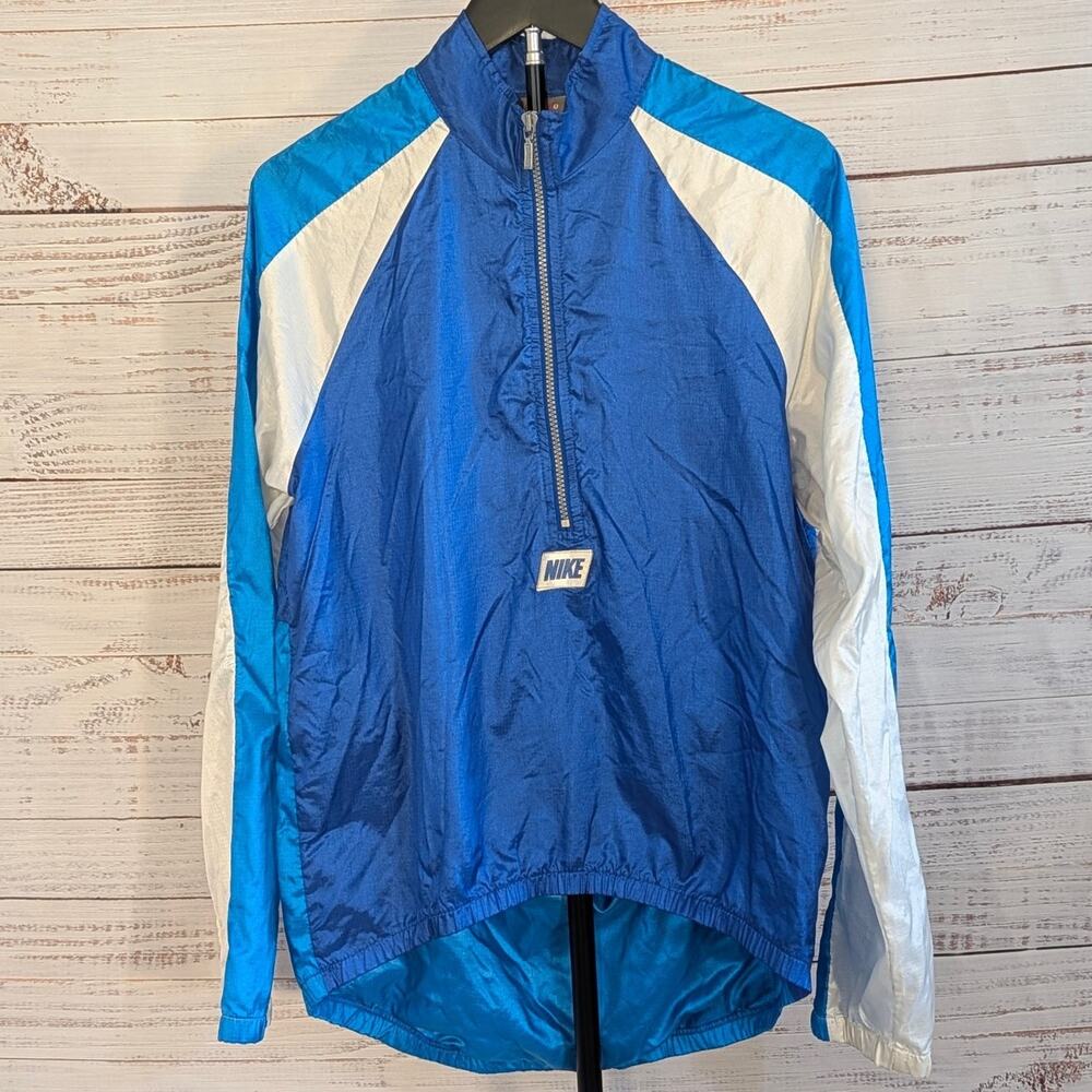 Vintage Nike Windbreaker Mens S Blue White Colorblock 1980s Grey Tag Half Zip S